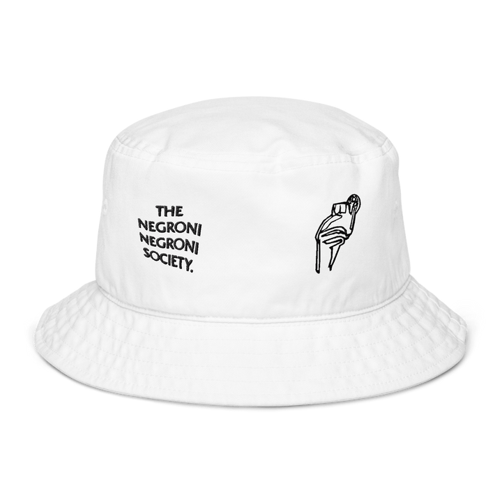 The Negroni Society Organic bucket hat "LOGO & DRINK" - Bio White - Cocktailored