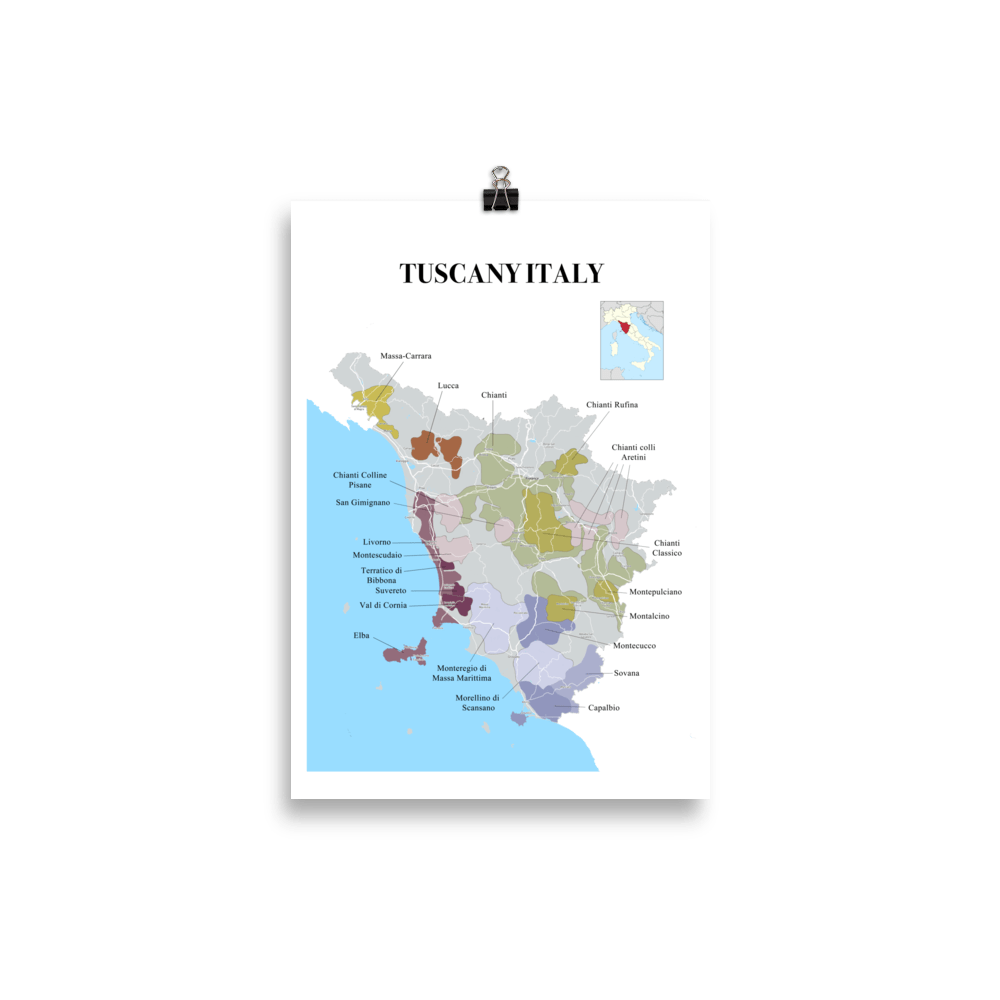Tuscany Wine Map Poster - 21×30 cm - Cocktailored