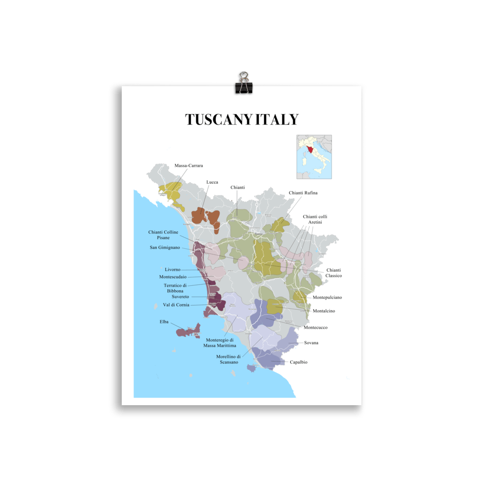 Tuscany Wine Map Poster - 30×40 cm - Cocktailored