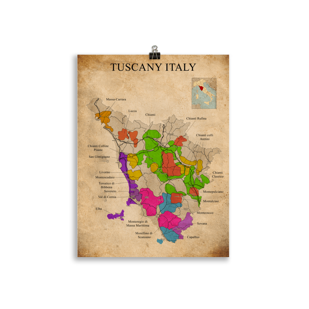 Tuscany Wine Map Vintage Poster - 30×40 cm - Cocktailored