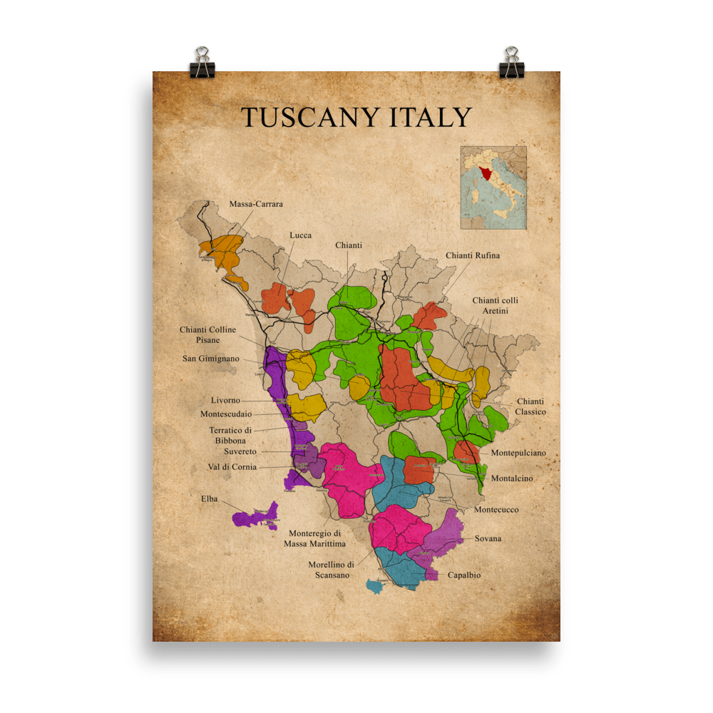 Tuscany Wine Map Vintage Poster - 50×70 cm - Cocktailored