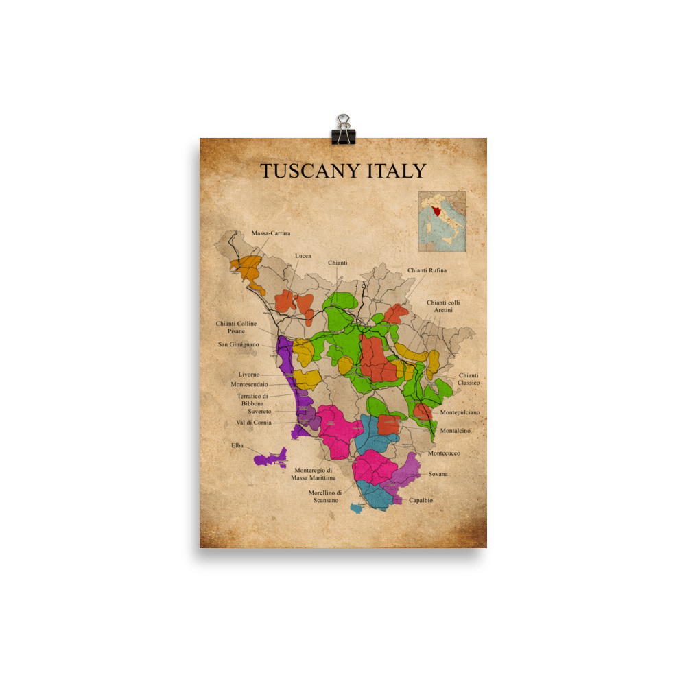 Tuscany Wine Map Vintage Poster - 21×30 cm - Cocktailored
